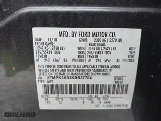 2019 Ford Edge Titanium with VIN 2FMPK3K92KBB37704, listed as a IAAI auction lot 41582488 with 132,036 mi miles. Bid and sale history available at carsss.com. Image 9.