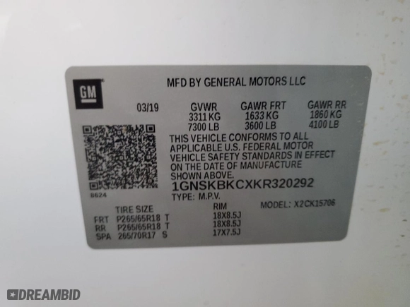 2019 Chevrolet Tahoe LT with VIN 1GNSKBKCXKR320292, listed as a Copart auction lot 86449594 with 117,924 mi miles and Non Repairable. Bid and sale history available at carsss.com. Image 13.