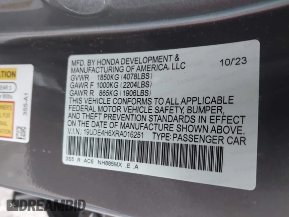 2024 Acura Integra Technology с VIN 19UDE4H6XRA016251, выставлен на аукционе IAAI как лот 42127121 с пробегом 14 154 миль миль и . История ставок и продаж доступна на DreamBid. Изображение 9.