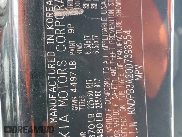 2013 Kia Sportage LX z VIN KNDPB3A20D7393554, wystawiony jako Copart lot #59036015 z przebiegiem 145 977 mil mil oraz Szkoda całkowita • Salvage title. Historia ofert i sprzedaży dostępna na DreamBid. Obrazek 13.