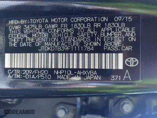 2015 Toyota Prius c One with VIN JTDKDTB39F1111784, listed as a IAAI auction lot 41742858 with 229,809 mi miles. Bid and sale history available at carsss.com. Image 9.