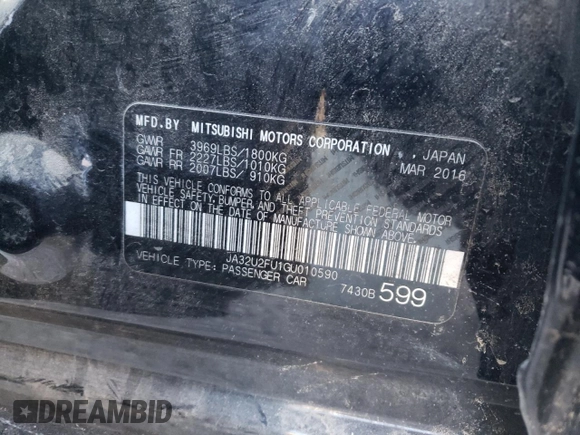 2016 Mitsubishi Lancer ES with VIN JA32U2FU1GU010590, listed as a Copart auction lot 77040544 with 27,616 mi miles and Salvage Title. Bid and sale history available at DreamBid. Image 13.