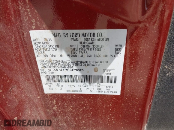 2014 Ford F-150 XL z VIN 1FTMF1EF7EKF78370, wystawiony jako IAAI lot #39745388 z przebiegiem 185 536 mil mil oraz . Historia ofert i sprzedaży dostępna na DreamBid. Obrazek 9.