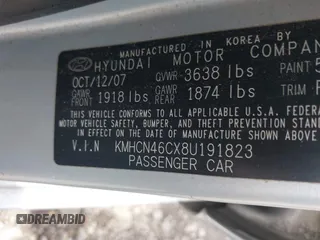 2008 Hyundai Accent GLS z VIN KMHCN46CX8U191823, wystawiony jako IAAI lot #42270245 z przebiegiem 242 852 mil mil oraz . Historia ofert i sprzedaży dostępna na DreamBid. Obrazek 8.