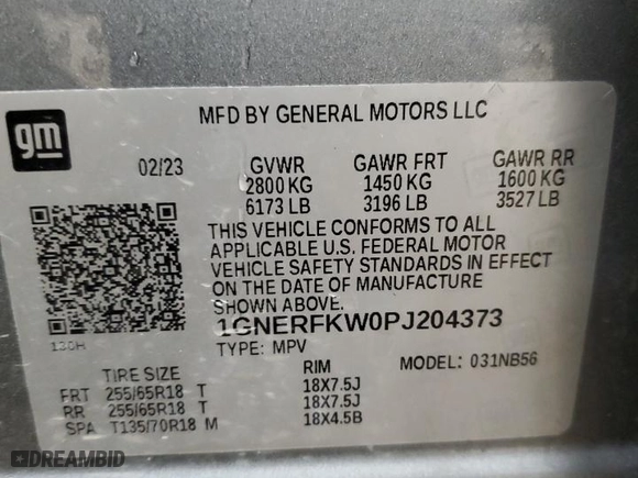 2023 Chevrolet Traverse LS with VIN 1GNERFKW0PJ204373, listed as a Copart auction lot 48909225 with 54,045 mi miles and Clean Title. Bid and sale history available at carsss.com. Image 14.