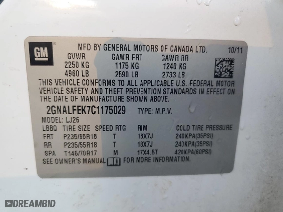 2012 Chevrolet Equinox LTZ with VIN 2GNALFEK7C1175029, listed as a Copart auction lot 89154345 with 174,532 mi miles and Salvage Title. Bid and sale history available at carsss.com. Image 13.