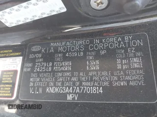 2010 Kia Sportage LX with VIN KNDKG3A47A7701814, listed as a IAAI auction lot 41991983 with 59,584 mi miles and . Bid and sale history available at carsss.com. Image 8.