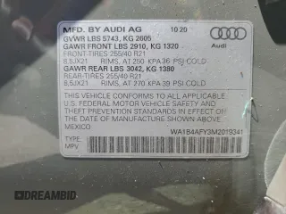 2021 Audi SQ5 Premium Plus with VIN WA1B4AFY3M2019341, listed as a Copart auction lot 49608773 with 40,714 mi miles. Bid and sale history available at carsss.com. Image 12.