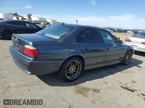 2001 BMW 7 Series 740i with VIN WBAGG83421DN87364, listed as a Copart auction lot 44462125 with 123,519 mi miles and Salvage title. Bid and sale history available at DreamBid. Image 3.
