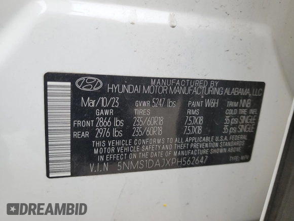 2023 Hyundai Santa Fe SE with VIN 5NMS1DAJXPH562647, listed as a Copart auction lot 78332774 with 17,805 mi miles and Salvage Title. Bid and sale history available at carsss.com. Image 13.