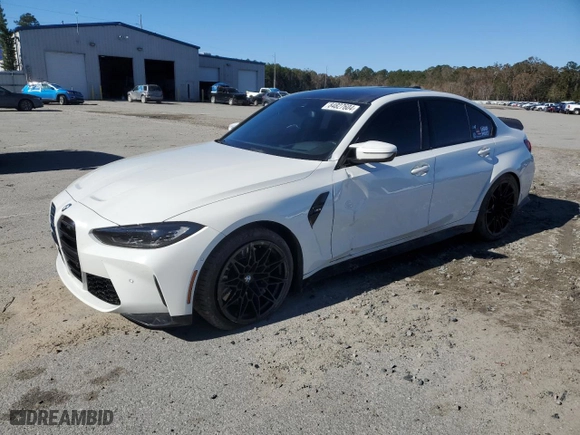 2021 BMW M3 with VIN WBS53AY03MFL44022, listed as a Copart auction lot 84827604 with 50,406 mi miles and Salvage Title. Bid and sale history available at carsss.com. Image 1.