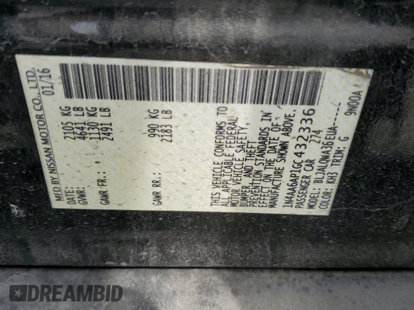 2016 Nissan Maxima SL z VIN 1N4AA6AP1GC432336, wystawiony jako Copart lot #60736805 z przebiegiem 172 201 mil mil oraz Szkoda całkowita • Salvage title. Historia ofert i sprzedaży dostępna na DreamBid. Obrazek 12.