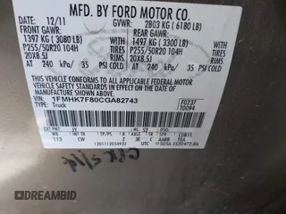 2012 Ford Explorer Limited с VIN 1FMHK7F80CGA82743, выставлен на аукционе IAAI как лот 42093796 с пробегом 156 622 миль миль и . История ставок и продаж доступна на DreamBid. Изображение 9.