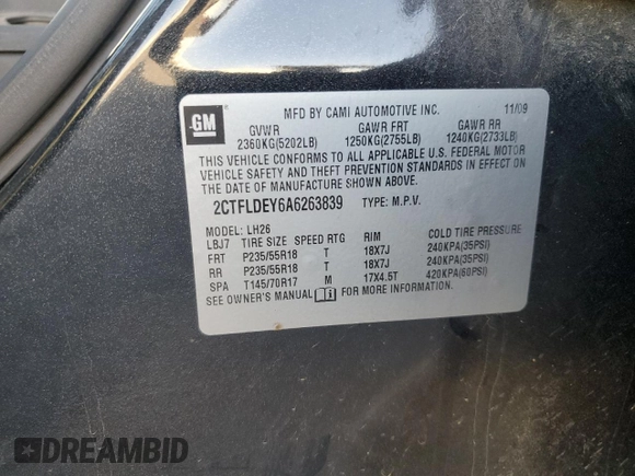 2010 GMC Terrain SLE-2 with VIN 2CTFLDEY6A6263839, listed as a Copart auction lot 78289724 with 87,738 mi miles and Non Repairable. Bid and sale history available at carsss.com. Image 14.