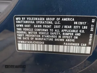 2018 Volkswagen Passat 2.0T SE with VIN 1VWBA7A30JC003243, listed as a IAAI auction lot 41895405 with 99,210 mi miles. Bid and sale history available at carsss.com. Image 9.