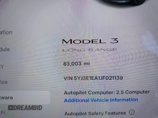 2018 Tesla Model 3 Long Range Battery with VIN 5YJ3E1EA1JF021139, listed as a IAAI auction lot 42116626 with 83,003 mi miles and . Bid and sale history available at DreamBid. Image 7.