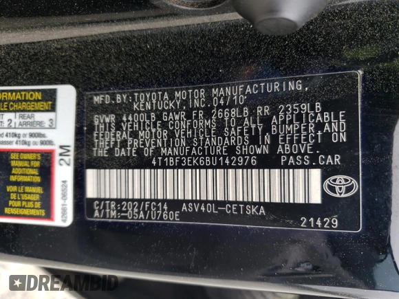 2011 Toyota Camry LE with VIN 4T1BF3EK6BU142976, listed as a Copart auction lot 50143265 with 197,830 mi miles and Salvage Title. Bid and sale history available at carsss.com. Image 12.