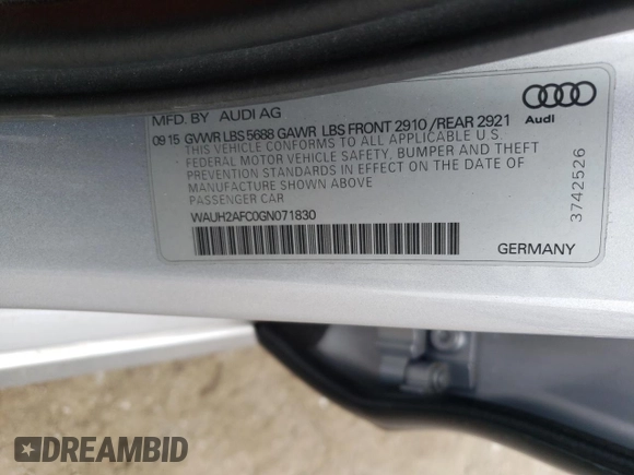 2016 Audi S6 Prestige z VIN WAUH2AFC0GN071830, wystawiony jako Copart lot #81327524 z przebiegiem 108 386 mil mil oraz Szkody całkowita. Historia ofert i sprzedaży dostępna na DreamBid. Obrazek 12.