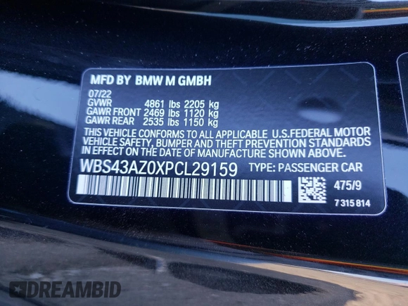 2023 BMW M4 Competition xDrive with VIN WBS43AZ0XPCL29159, listed as a Copart auction lot 38598783 with 4,862 mi miles. Bid and sale history available at carsss.com. Image 13.