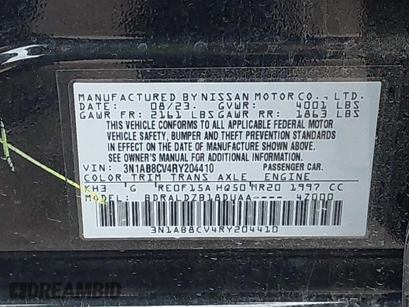 2024 Nissan Sentra SV with VIN 3N1AB8CV4RY204410, listed as a IAAI auction lot 42216000 with 33,893 mi miles and . Bid and sale history available at DreamBid. Image 9.