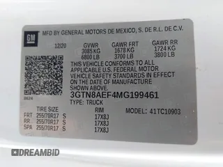 2021 GMC Sierra 1500 with VIN 3GTN8AEF4MG199461, listed as a IAAI auction lot 41545361 with 39,000 mi miles and . Bid and sale history available at DreamBid. Image 9.