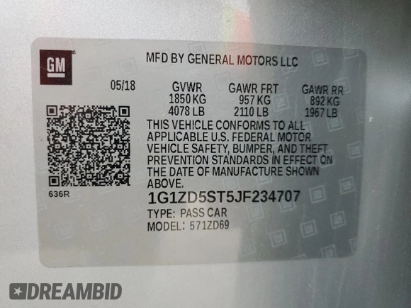 2018 Chevrolet Malibu LT with VIN 1G1ZD5ST5JF234707, listed as a Copart auction lot 52629655 with 47,322 mi miles and Clean title. Bid and sale history available at DreamBid. Image 12.