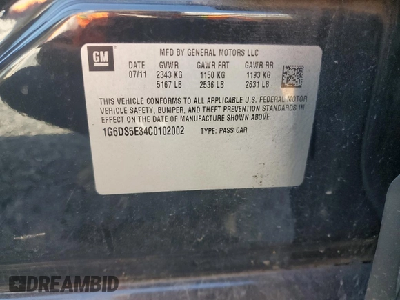 2012 Cadillac CTS Premium with VIN 1G6DS5E34C0102002, listed as a Copart auction lot 43287135 with 98,495 mi miles and Salvage Title. Bid and sale history available at DreamBid. Image 14.