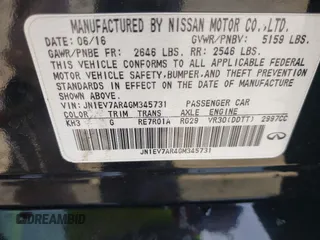 2016 Infiniti Q50 3.0t Premium with VIN JN1EV7AR4GM345731, listed as a IAAI auction lot 41836075 with 88,682 mi miles. Bid and sale history available at carsss.com. Image 9.