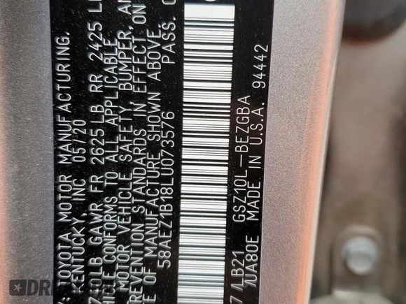 2020 Lexus ES 350 Luxury with VIN 58AEZ1B18LU073576, listed as a Copart auction lot 57630025 with 73,718 mi miles and Non repairable. Bid and sale history available at DreamBid. Image 12.