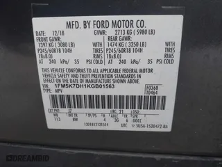 2019 Ford Explorer XLT with VIN 1FM5K7DH1KGB01563, listed as a IAAI auction lot 41548017 with 95,379 mi miles. Bid and sale history available at carsss.com. Image 9.