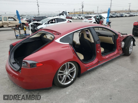2013 Tesla Model S with VIN 5YJSA1AC2DFP10593, listed as a Copart auction lot 55055115 with Not Provided miles and Clean Title. Bid and sale history available at DreamBid. Image 3.