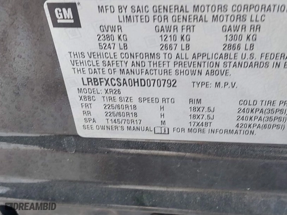 2017 Buick Envision Preferred with VIN LRBFXCSA0HD070792, listed as a IAAI auction lot 41353585 with 90,354 mi miles. Bid and sale history available at carsss.com. Image 9.