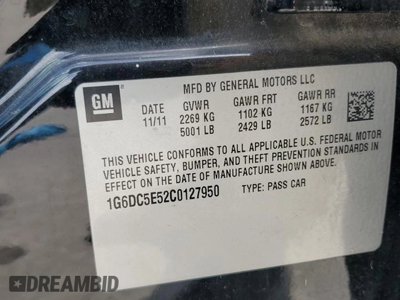 2012 Cadillac CTS with VIN 1G6DC5E52C0127950, listed as a Copart auction lot 54751175 with Not Provided miles and Clean Title. Bid and sale history available at DreamBid. Image 12.