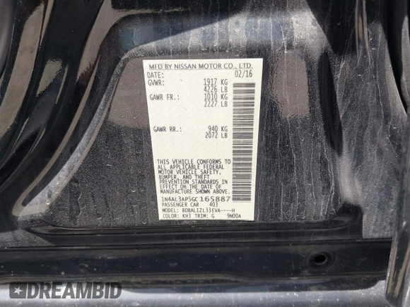 2016 Nissan Altima SR z VIN 1N4AL3AP5GC165887, wystawiony jako IAAI lot #42061023 z przebiegiem 83 555 mil mil oraz . Historia ofert i sprzedaży dostępna na DreamBid. Obrazek 9.