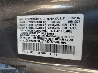 2016 Honda Odyssey EX-L with VIN 5FNRL5H68GB140295, listed as a Copart auction lot 53744385 with 171,985 mi miles and Salvage Title. Bid and sale history available at carsss.com. Image 13.