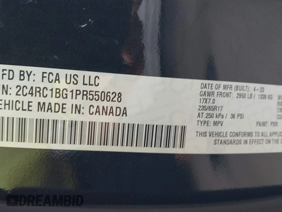 2023 Chrysler Pacifica Touring L with VIN 2C4RC1BG1PR550628, listed as a IAAI auction lot 42553430 with 61,773 mi miles and . Bid and sale history available at DreamBid. Image 9.
