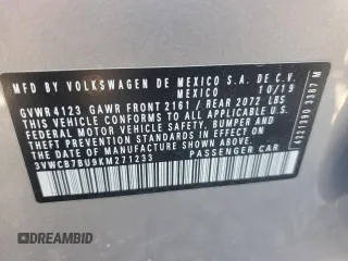 2019 Volkswagen Jetta S с VIN 3VWCB7BU9KM271233, выставлен на аукционе Copart как лот 79888714 с пробегом 78 318 миль миль и Списание • Salvage title. История ставок и продаж доступна на DreamBid. Изображение 12.
