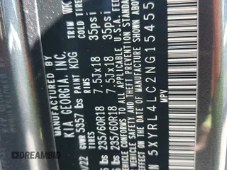 2022 Kia Sorento S with VIN 5XYRL4LC2NG154559, listed as a Copart auction lot 55699295 with 59,703 mi miles and Salvage title. Bid and sale history available at DreamBid. Image 13.