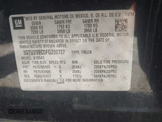 2015 GMC Sierra 1500 SLT with VIN 3GTU2VEC5FG200727, listed as a IAAI auction lot 42017160 with 191,201 mi miles and . Bid and sale history available at DreamBid. Image 9.