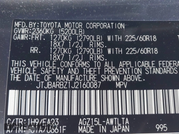 2018 Lexus NX with VIN JTJBARBZ1J2160087, listed as a IAAI auction lot 41975528 with 39,056 mi miles. Bid and sale history available at carsss.com. Image 9.