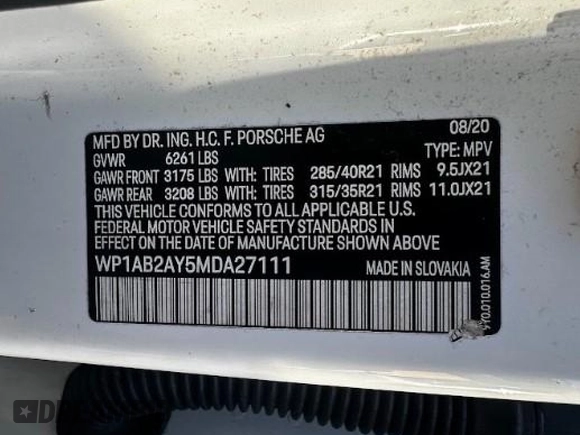 2021 Porsche Cayenne S with VIN WP1AB2AY5MDA27111, listed as a IAAI auction lot 42676924 with 52,329 mi miles and . Bid and sale history available at DreamBid. Image 9.