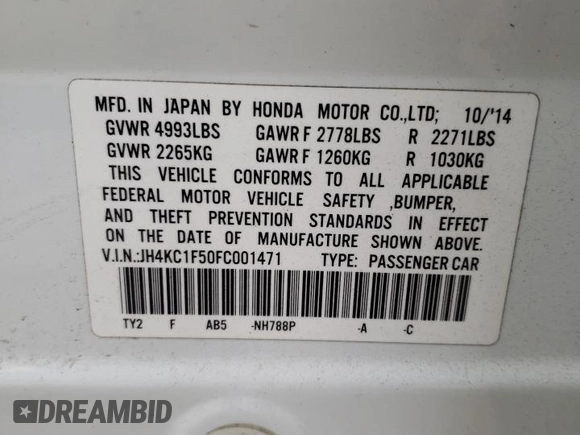 2015 Acura RLX Technology z VIN JH4KC1F50FC001471, wystawiony jako Copart lot #78143804 z przebiegiem 87 834 mil mil oraz Szkoda całkowita • Salvage title. Historia ofert i sprzedaży dostępna na DreamBid. Obrazek 13.