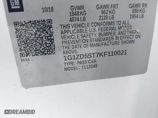 2019 Chevrolet Malibu LT with VIN 1G1ZD5ST7KF110021, listed as a IAAI auction lot 41479204 with 96,146 mi miles. Bid and sale history available at carsss.com. Image 9.