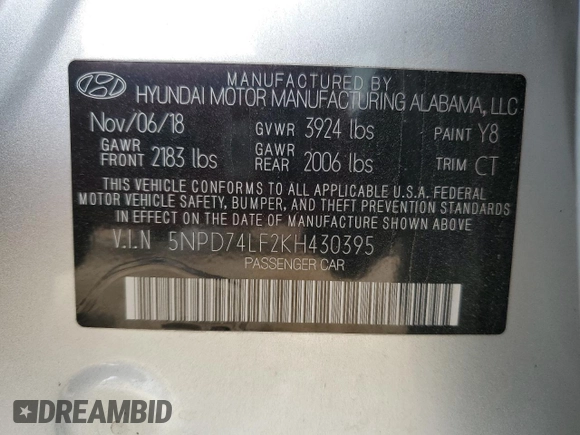 2019 Hyundai Elantra SE with VIN 5NPD74LF2KH430395, listed as a Copart auction lot 50257315 with 53,487 mi miles and Salvage Title. Bid and sale history available at DreamBid. Image 13.
