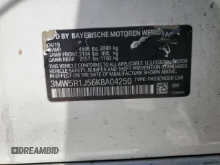 2019 BMW 3 Series 330i with VIN 3MW5R1J56K8A04250, listed as a Copart auction lot 53336355 with 105,543 mi miles and Salvage Title. Bid and sale history available at carsss.com. Image 13.