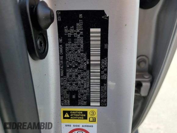 2012 Lexus RX 350 с VIN 2T2ZK1BAXCC082600, выставлен на аукционе Copart как лот 63455375 с пробегом 179 508 миль миль и Списание • Salvage title. История ставок и продаж доступна на DreamBid. Изображение 13.