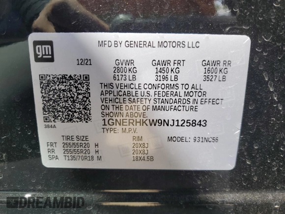 2022 Chevrolet Traverse LT Leather with VIN 1GNERHKW9NJ125843, listed as a Copart auction lot 69592374 with 42,535 mi miles and Salvage Title. Bid and sale history available at carsss.com. Image 14.
