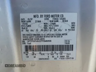 2007 Ford F-150 XLT with VIN 1FTPW14V27FB46898, listed as a Copart auction lot 46472545 with 229,216 mi miles and Clean Title. Bid and sale history available at carsss.com. Image 12.