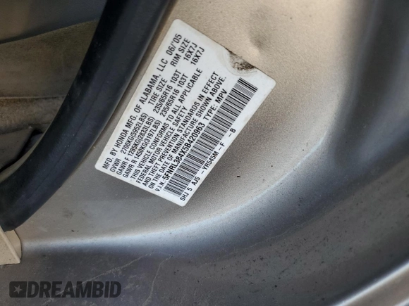 2005 Honda Odyssey EX z VIN 5FNRL384X5B420963, wystawiony jako Copart lot #50137915 z przebiegiem Nie podano mil oraz Nie do naprawy • Non repairable. Historia ofert i sprzedaży dostępna na DreamBid. Obrazek 26.