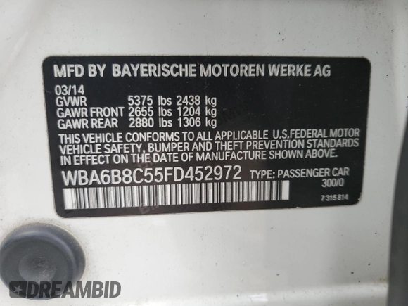 2015 BMW 6 Series 640i xDrive z VIN WBA6B8C55FD452972, wystawiony jako Copart lot #44559495 z przebiegiem 114 358 mil mil oraz Szkoda całkowita • Salvage title. Historia ofert i sprzedaży dostępna na DreamBid. Obrazek 12.